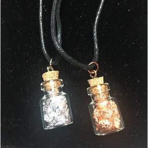 Handmade Metallic Flake Corkscrew & Glass Necklace on Black Leather Cord